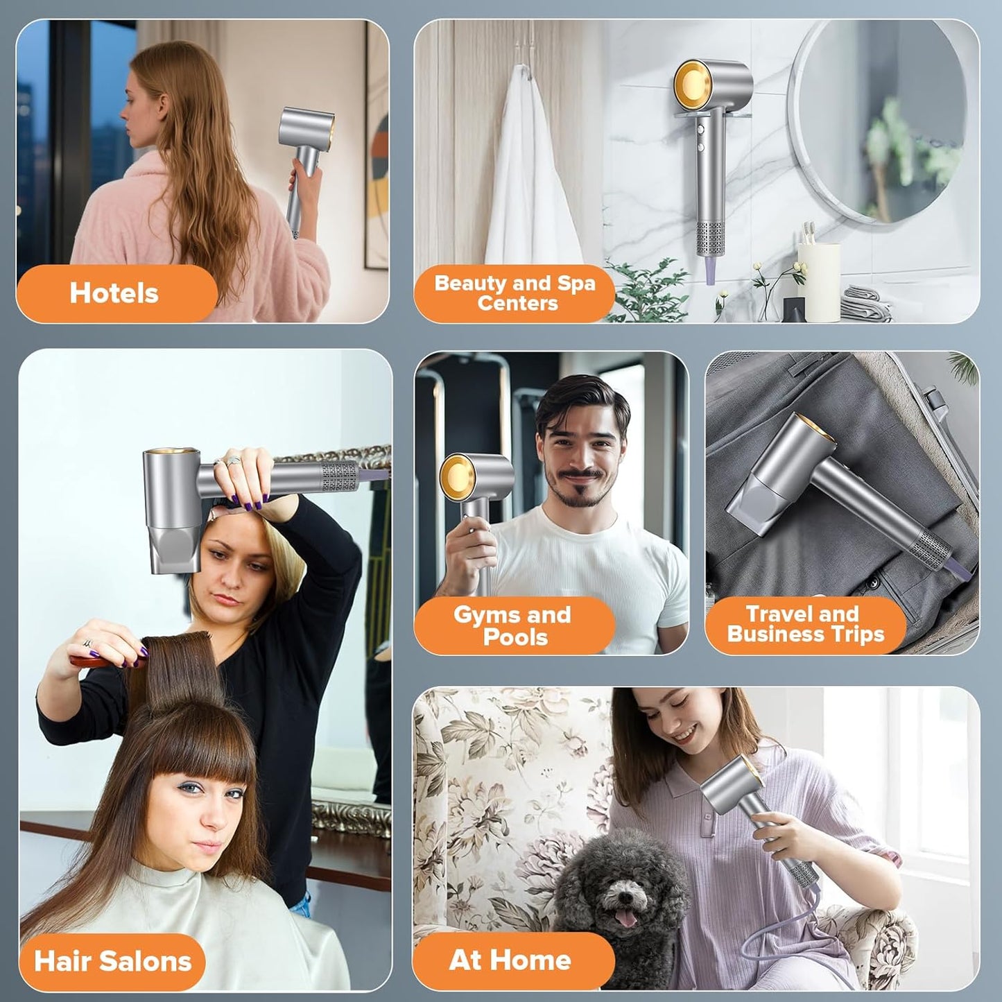 Hair Dryer, 150,000 RPM Brushless Motor, Ultra-Fast Drying with 3 Heat Settings & LED Lights, Negative Ion Technology, Quiet Lightweight Blow Dryer with Diffuser & Nozzle for Home, Salon, Travel Use