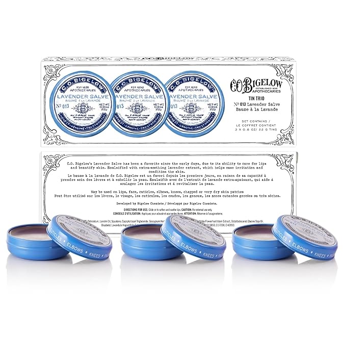 C.O. Bigelow All Purpose Lip Balm Tins, Lavender - Pack of 3 for Chapped Lips & Dry Skin - Moisturizing Lip, Cuticle and Skin Salve, 0.8 oz each