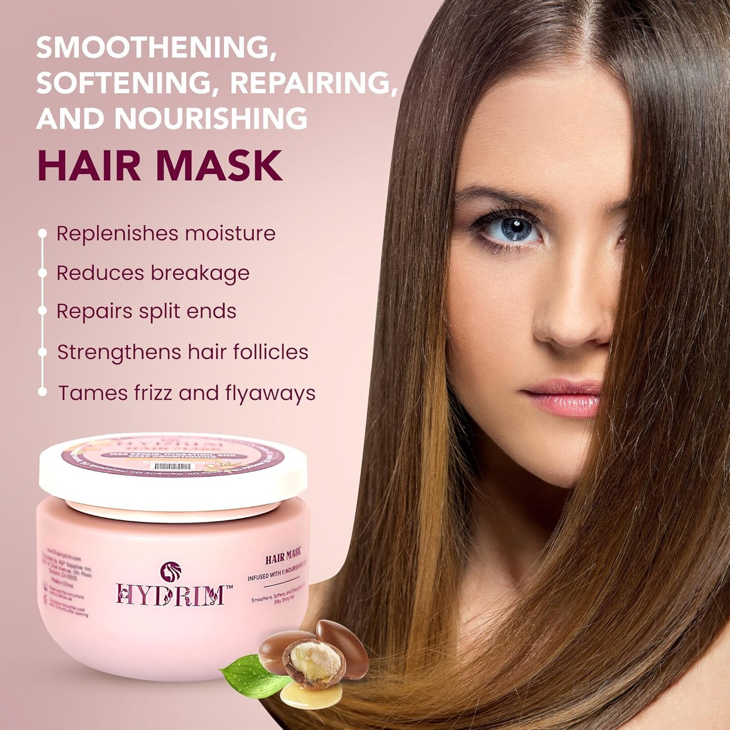Hydrim™ Botanical Hydrating Hair Mask for Damaged Hair – Max Repair & Deep Hair Conditioner – Hair Moisturizer, Infused with Argan Oil Plus 10 More Nourishing Oils – Fresh Floral Aroma, 8.45 fl oz