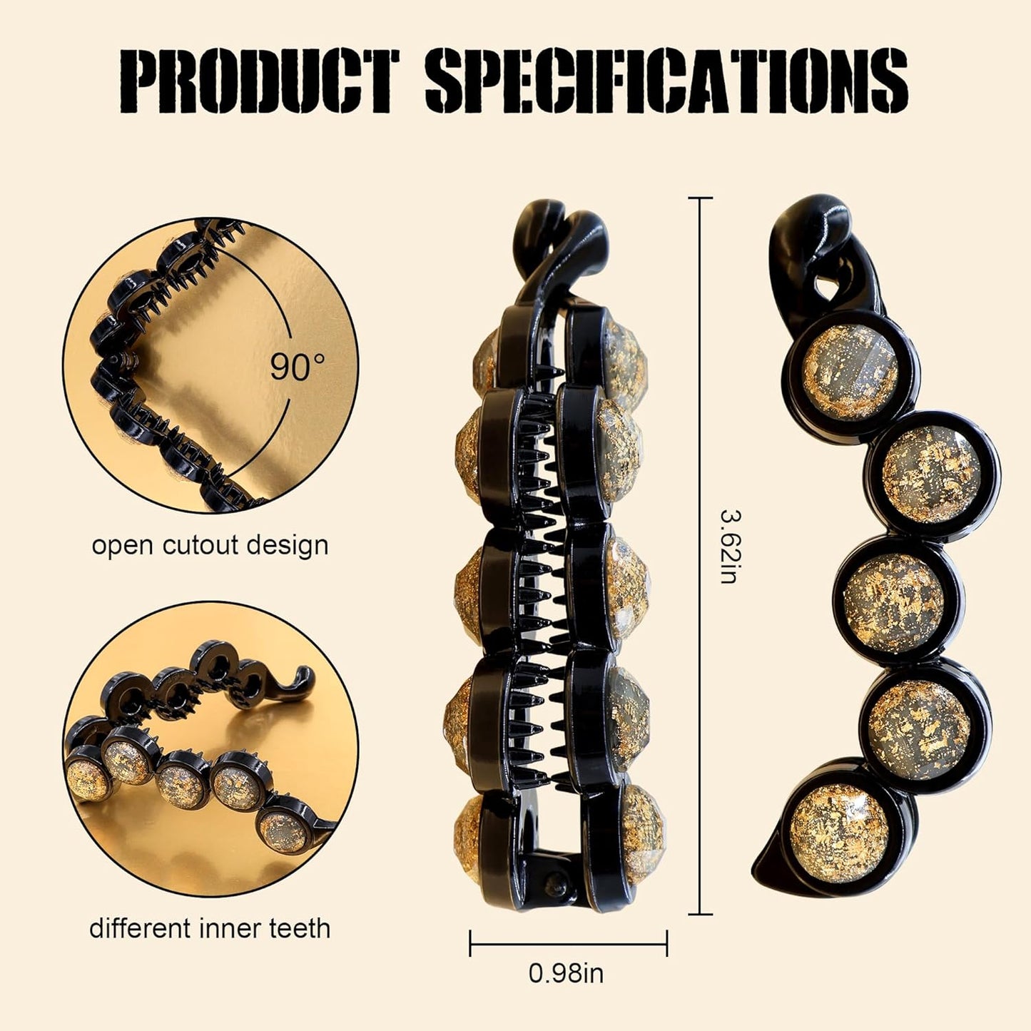 Large Rhinestone Banana Hair Clips for Women, 4 Pcs Non-Slip Ponytail Holders with Sparkly Beads, Strong Hold Clamps for Medium/Thin Hair, Stylish Hair Accessories for Daily Wear, Party, Travel