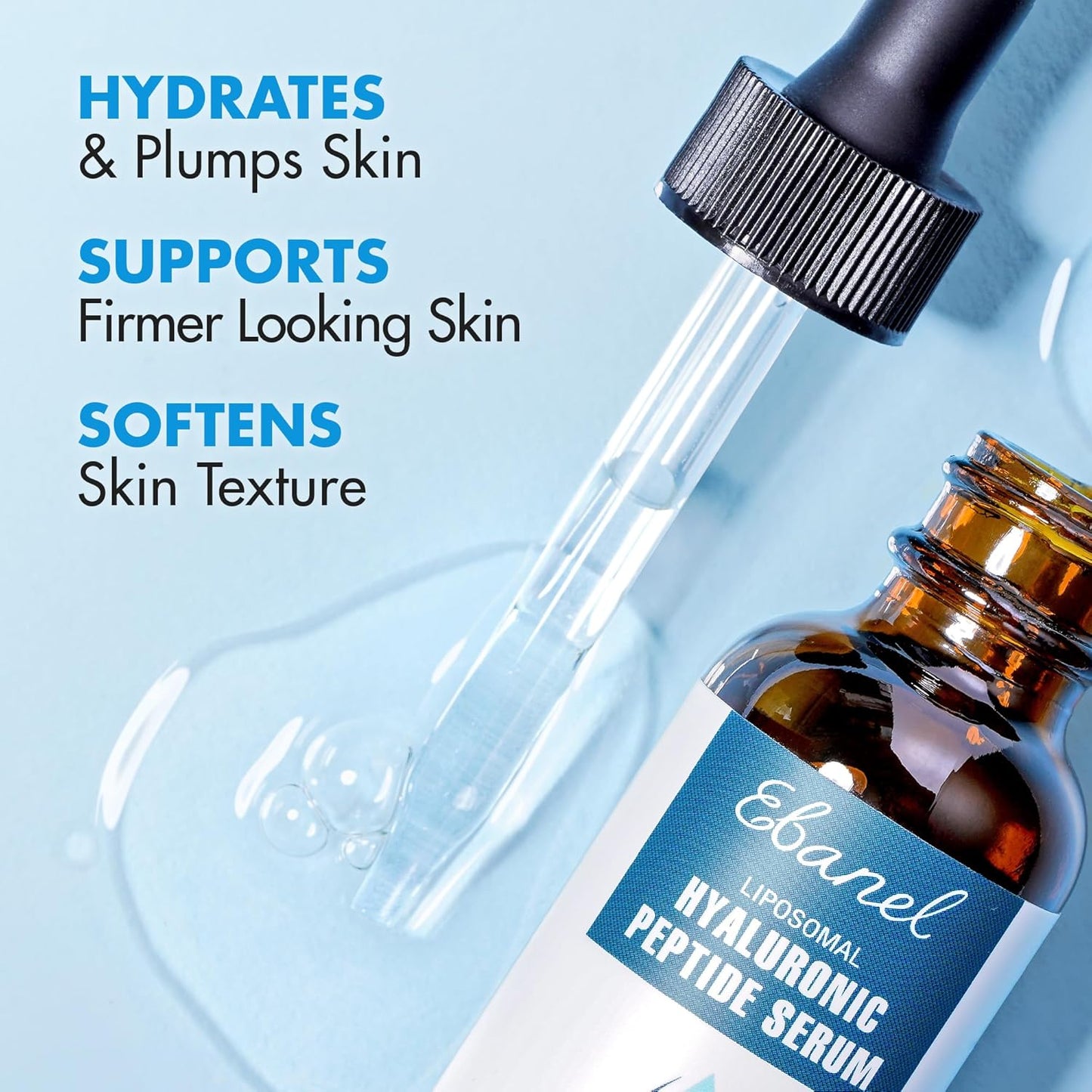 Ebanel Hyaluronic Acid Serum for Face with Peptides & Niacinamide, Hydrating Face Serum for Women, Age-Defying Formula Infused with Vitamins B, C & E to Plump, Firm & Smooth Skin