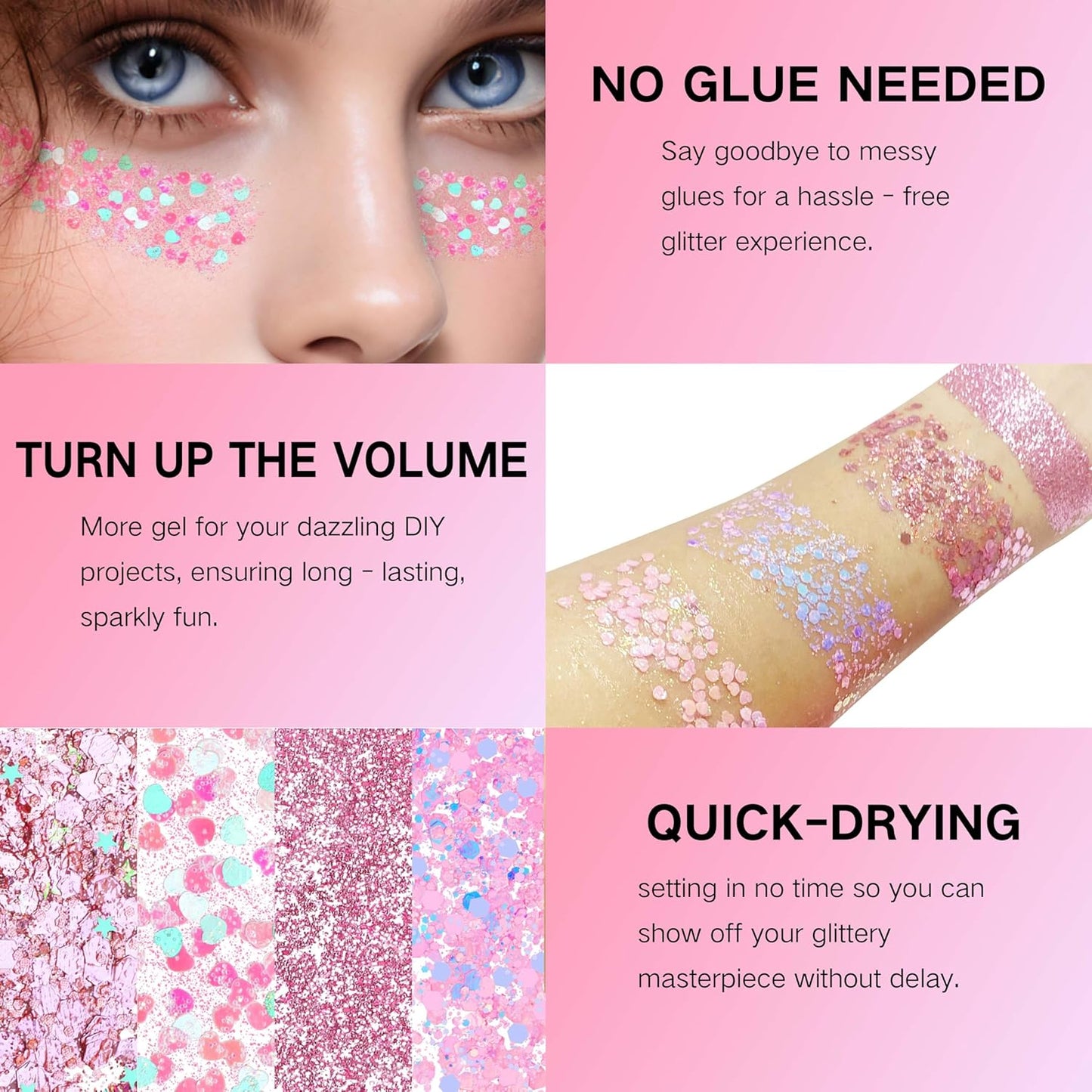 Pink Face Glitter Gel,10g/pc 4 Styles Body Glitter Mermaid Costume for Kids,Singer Concert Outfit for Women,Sparkling Hair Glitter Makeup Rave Festival Pink Out Accessories,40g/1.41 oz