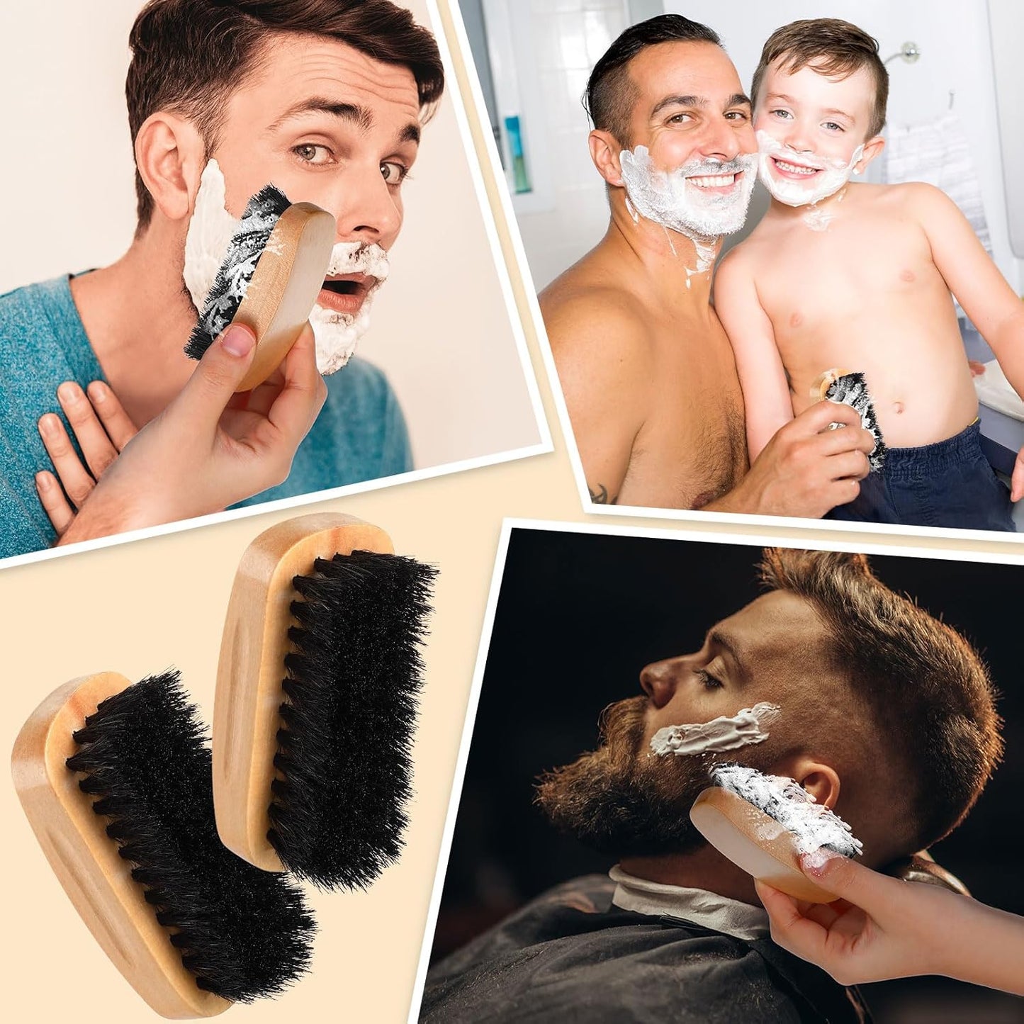 10 Sets Natural Boar Bristle Brush, Pear Wood Dual-Sided Wide Tooth Comb, Travel Pouch - Beard Grooming Kit for Men's Beard Care, Valentine's Gift (Rectangle)