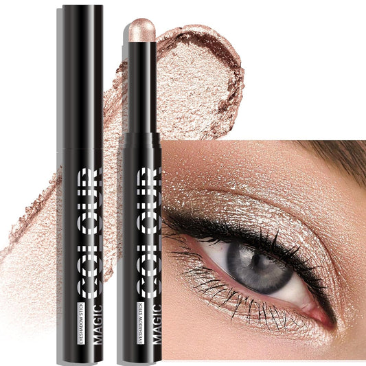Glitter Eyeshadow Stick - Champagne Shimmer Long Lasting Cream Eye Shadow Pencil Buildable Sparkling Face Highlighter Makeup, Lightweight Waterproof & Smudge Proof for Easy Application