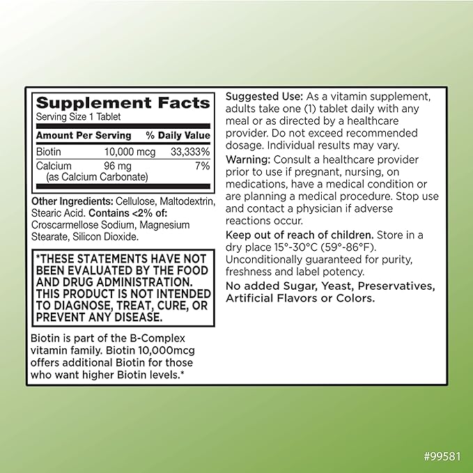 Quality Choice Biotin 10,000 mcg + B Tablets 100 Count Ultra Potency Nail, Skin, & Hair Support