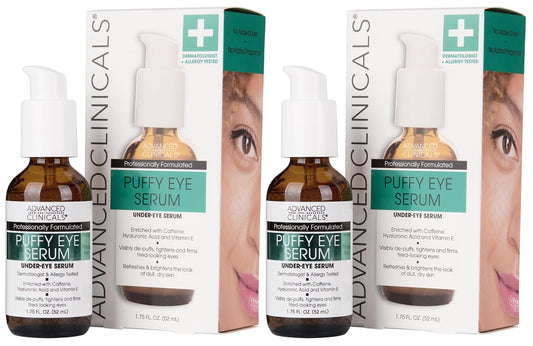 Advanced Clinicals Puffy Eye Under Eye Serum | Visible Anti Aging Brightening Vitamin C + Caffeine Serum Helps Improve Look Of Puffiness, Fine Lines, Dark Circles, & Uneven Skin Tone, 2-Pack