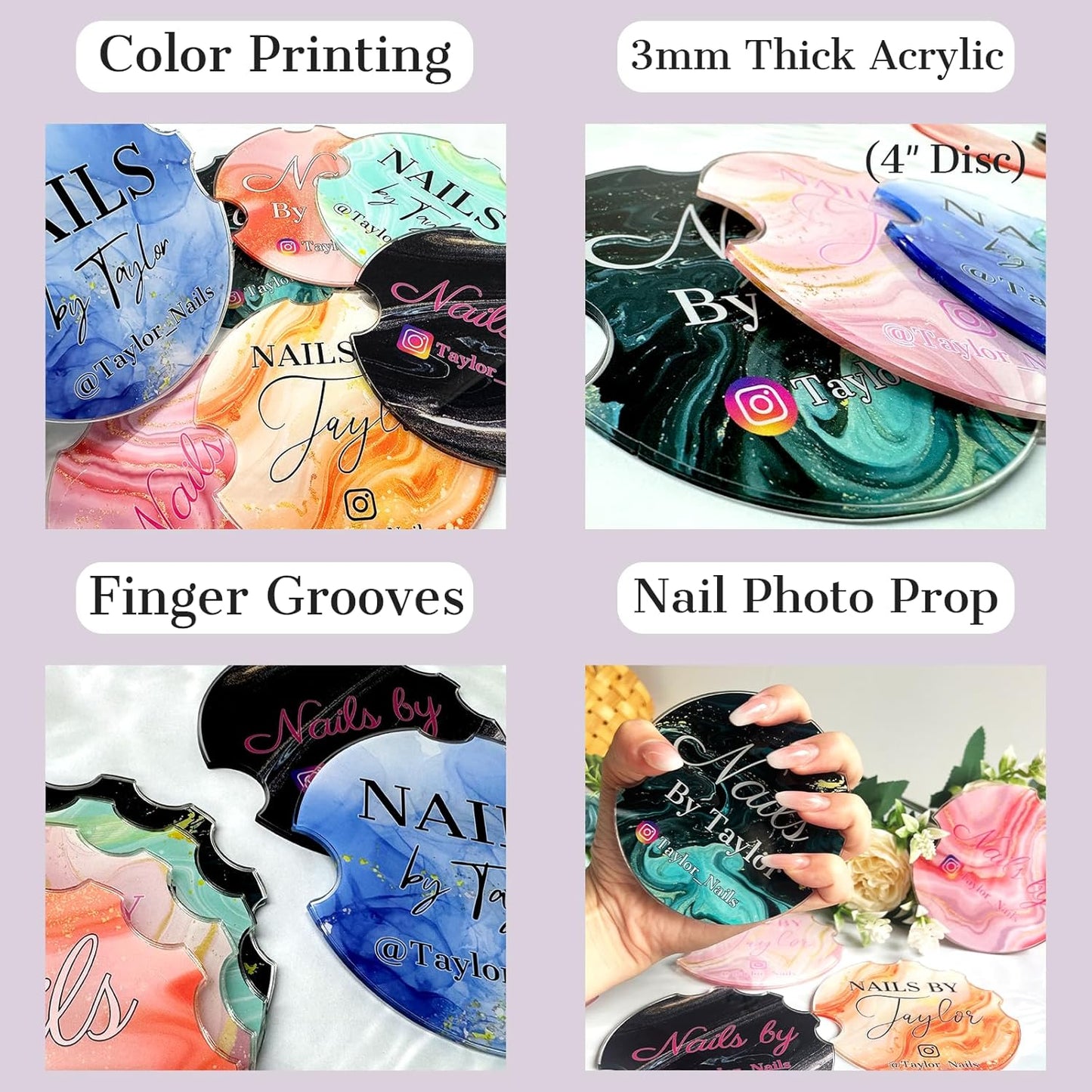 Custom Nail Photo Props Personalized Acrylic Nailfie Disk with Social Media Salon Nail Art Display Plate Gift for Nail Artist
