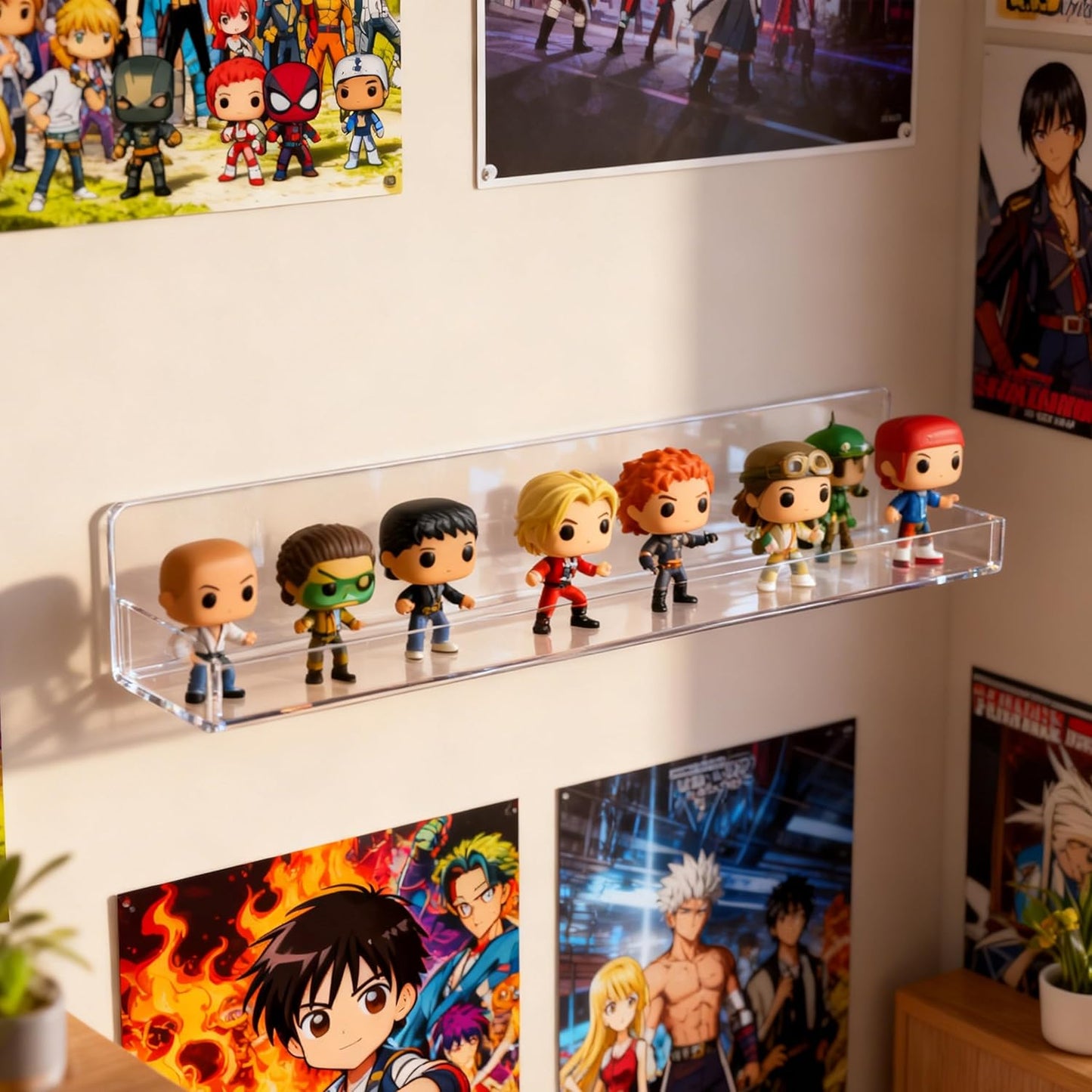 6 Pack Clear Nail Polish Rack Wall Mounted,15 inch Invisible Acrylic Floating Bookshelf,Small Toy Storage Wall Shelf Modern Picture Ledge Vinyl Record Display Shelf Holder