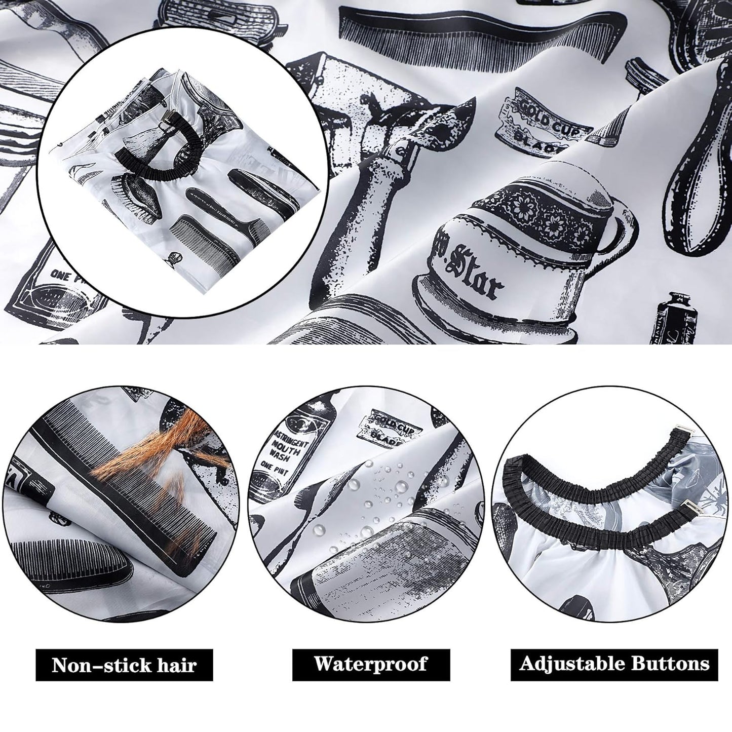 FEBSNOW Professional Hair Cutting Cape with Neck Duster Brush, Salon Barber Cape, Hair Cutting Accessories (White Floral Print)