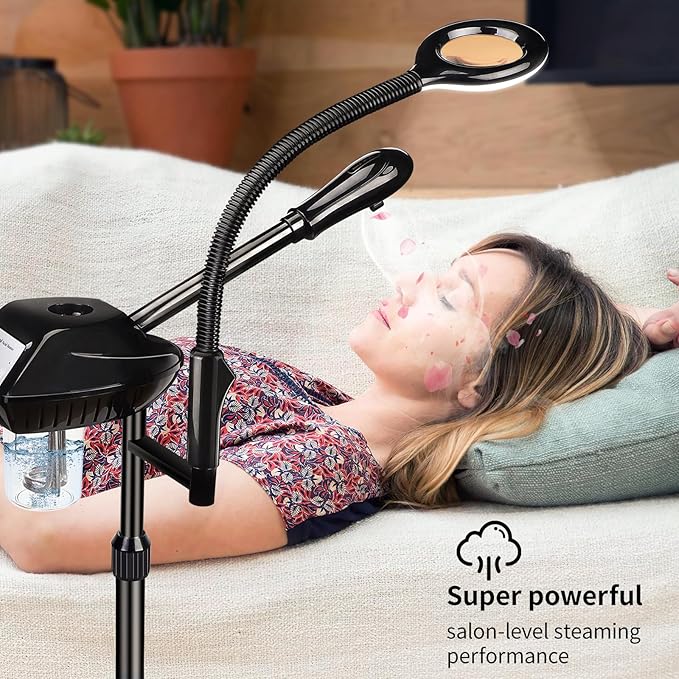 Facial Steamer for Ozone Humidifier Atomizer Attach 5× Magnifier and Light, Professional Face Steamer Clean Skin Firming Pores and Moisturizing Suitable for a Beauty, Spa, at Home