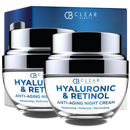 Clear Beauty Hyaluronic Acid & Retinol Day/Night Moisturizer Set - Dermatologist Tested, Anti-Aging, Hydrating Fine Lines & Wrinkles, Clean Beauty, Cruelty-Free Korean Skin Care - 1.69oz (2 Pack)