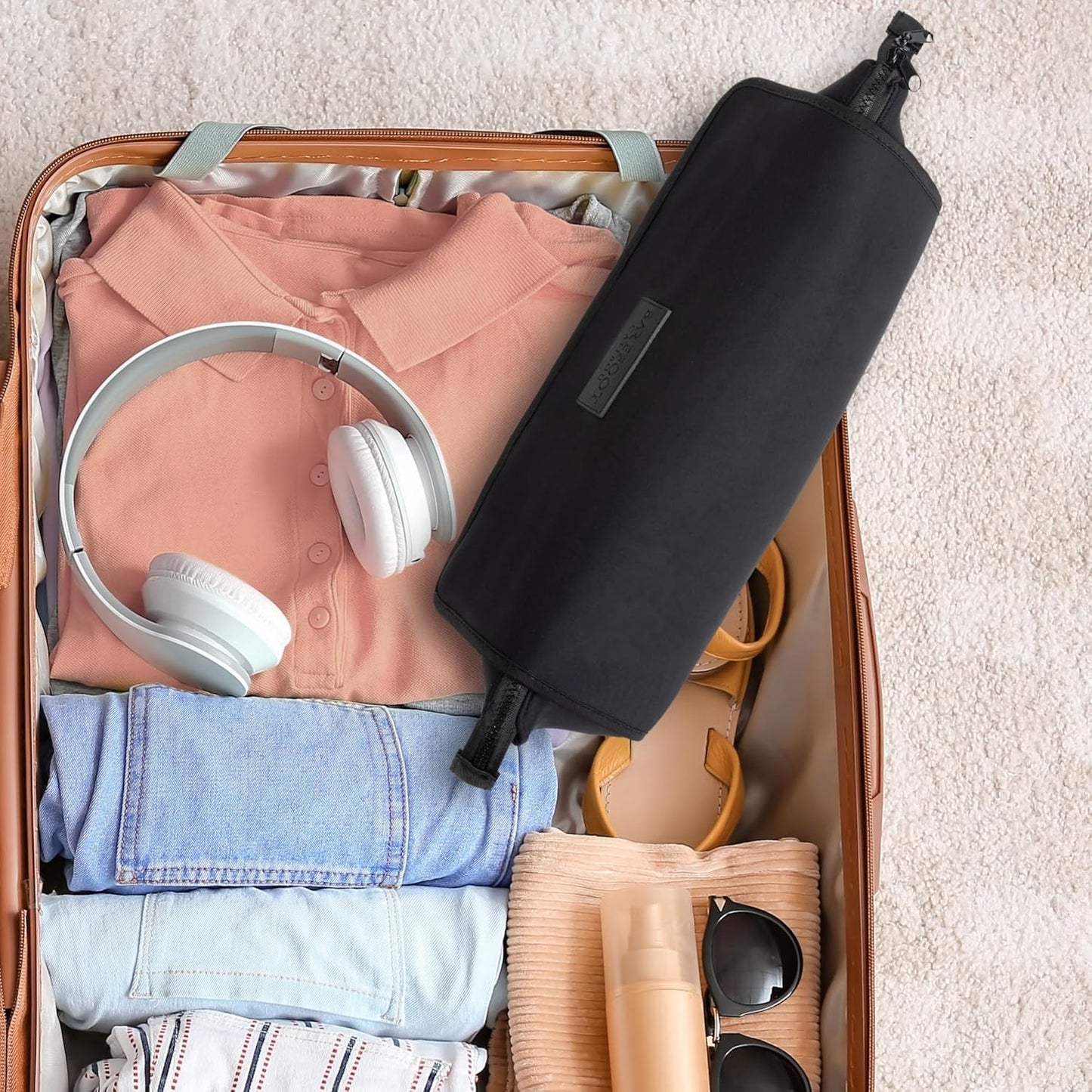 BAREFOOT CARIBOU Hair Tools Travel Bag and Heat Resistant Mat for Flat Irons, Straighteners, Curling Iron, and Haircare Accessories, 2-in-1 design, with Interior Pockets, Portable Organizer