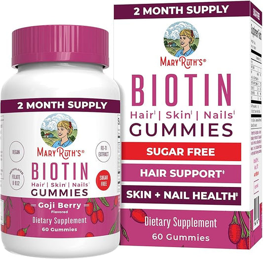 MaryRuth's Biotin Gummies | Sugar Free | Vegan | Non-GMO | 2,500 mcg Biotin Supplement | Hair Skin and Nails Vitamins | Hair Growth Vitamins | Hair Growth Supplement | 60 Count