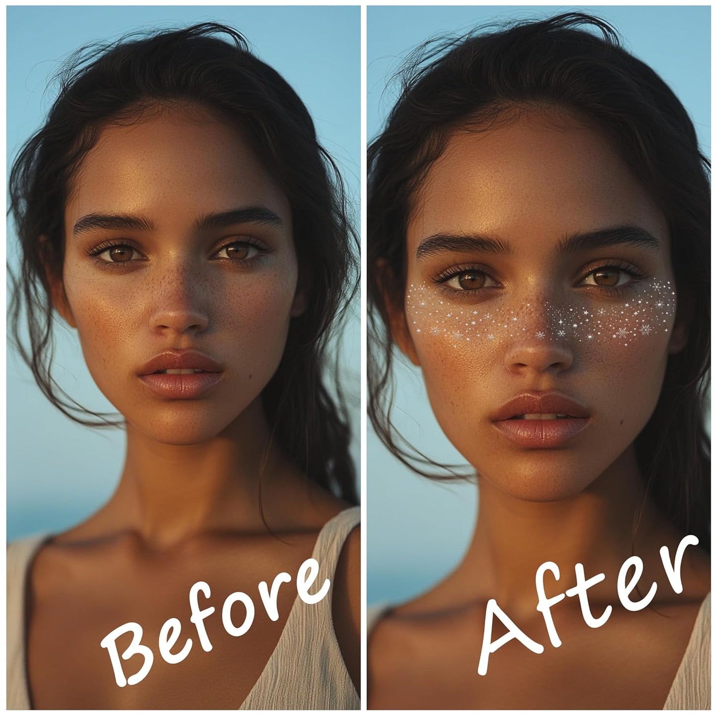 10 Pcs Makeup Patches - Glitter Freckles, Waterproof Face Glitter Speckles, Temporary Face Freckles (Silver Snowflake)