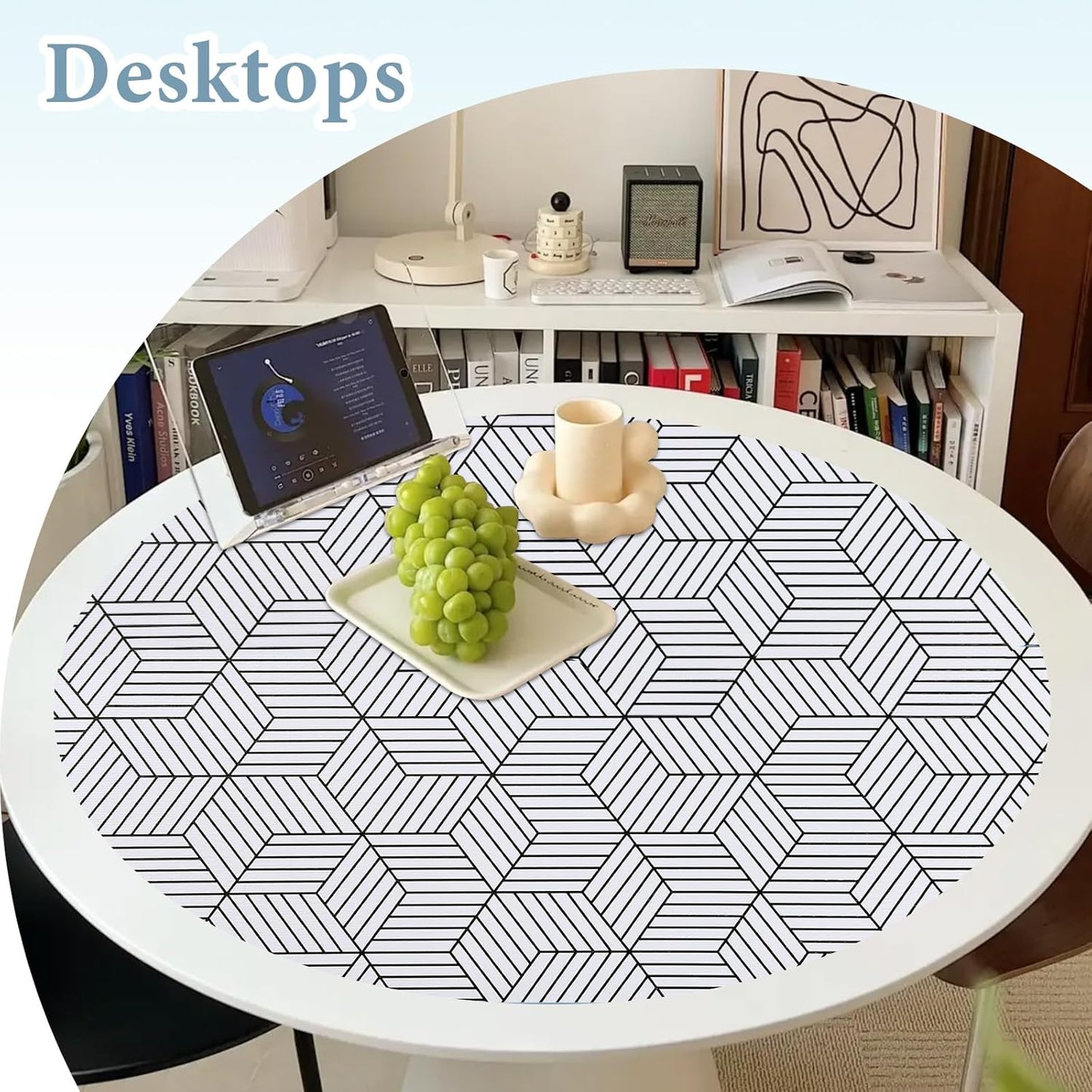 Shelf Liners for Kitchen Cabinets 17in x 20FT, Non Adhesive Cabinet Liner Strong Non-Slip Thickened Black White Geometric Drawer Liner, Easy to Clean for Shelf, Cabinet with Knife and Tape Measure