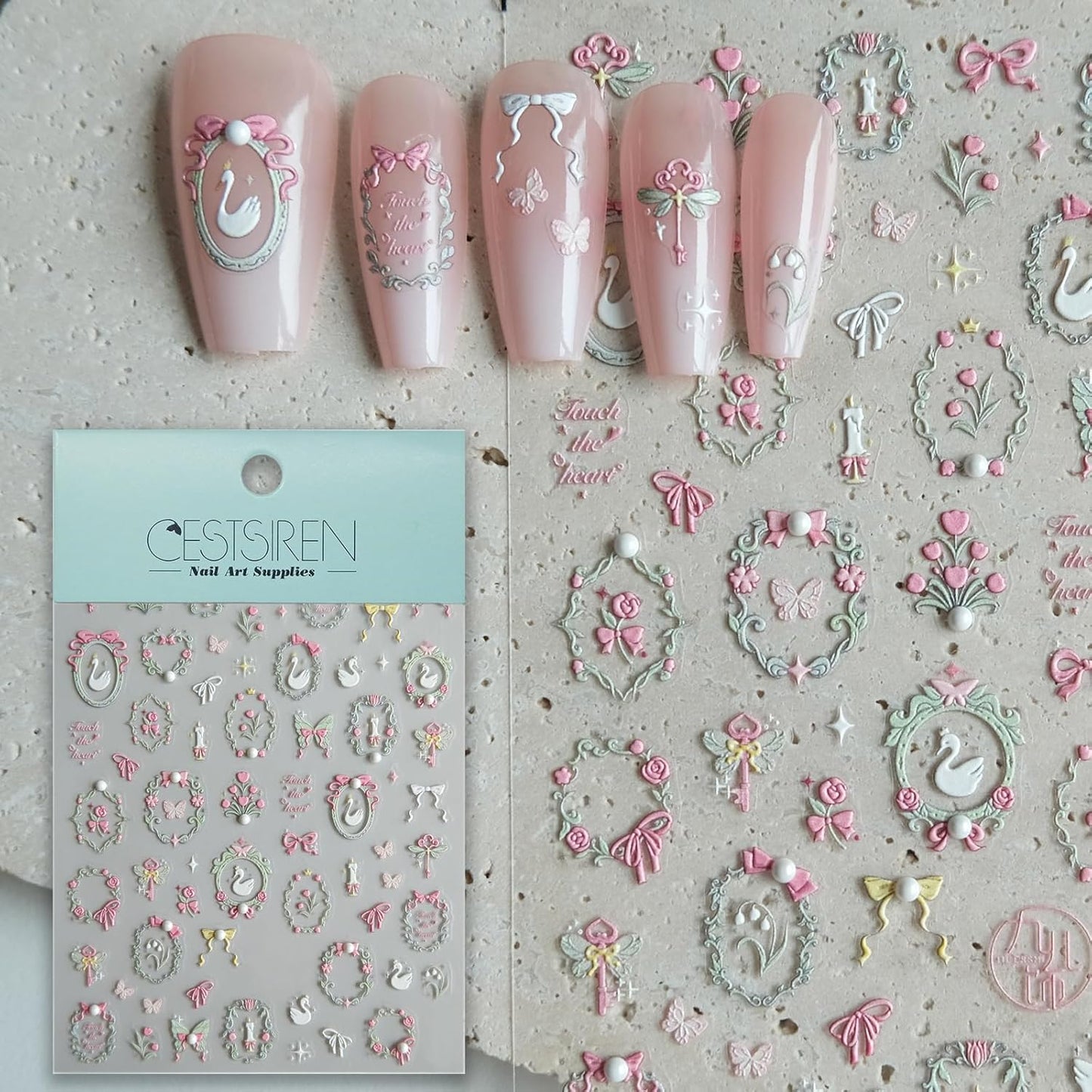 Swan Nail Art Stickers, Embossed Decals, Elegant Cute Design, Pearl, Self-Adhesive Accessories for Women, Nail Supplies