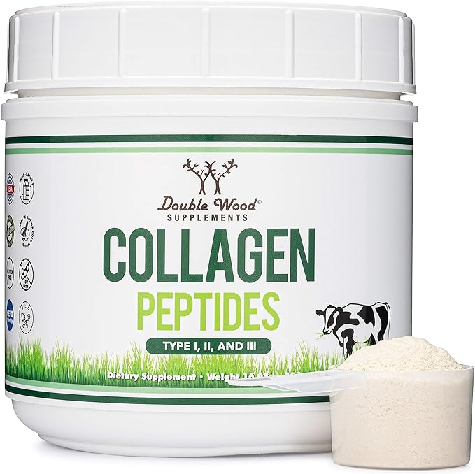 Collagen Peptides Powder - Hydrolyzed Collagen, Keto Safe - 16.08oz - Multi Type 1, 2, and 3 (Grass Fed Bovine Source)(Colageno Hidrolizado) Collagen Supplements for Women and Men by Double Wood