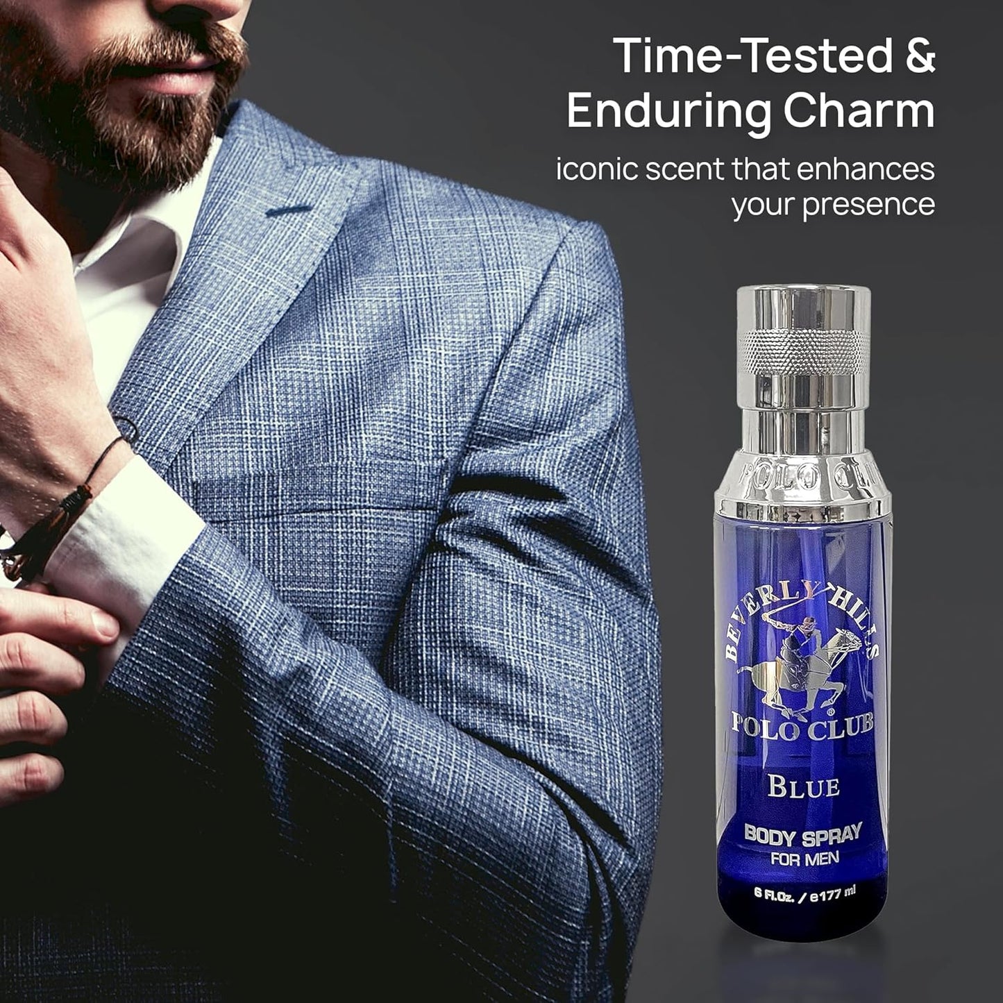 Beverly Hills Polo Club Body Spray for Men - BHPC Blue - Notes of Lavender & Sandalwood - Fresh, Oceanic, Long Lasting Cologne Scents - Ideal Gift for Him, 6oz