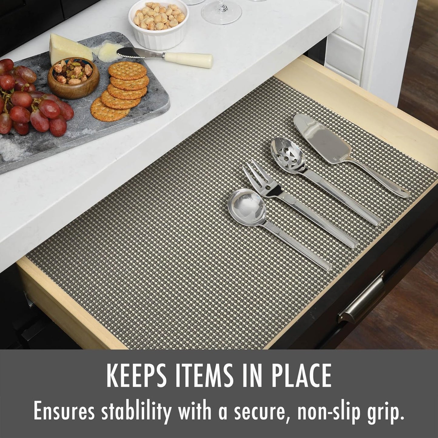 Con-Tact Brand Beaded Grip Durable Non-Adhesive Non-Slip Shelf and Drawer Liner, 12" x 20', Cool Gray