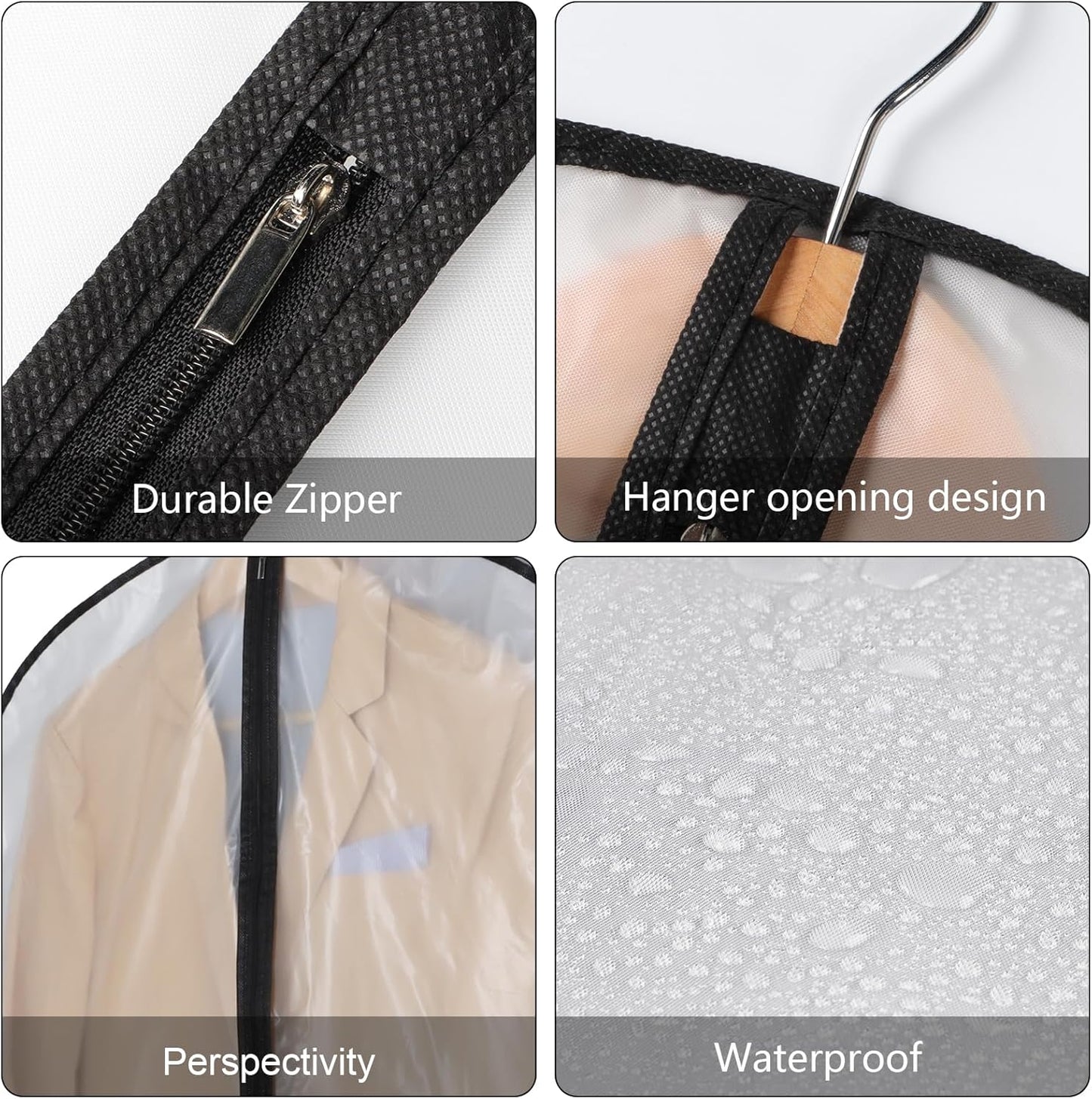 Kntiwiwo Garment Bags Clear Suit Bag for Closet Storage Hanging Clothes Dress Cover Bags (40"12pcs-Black Edges)