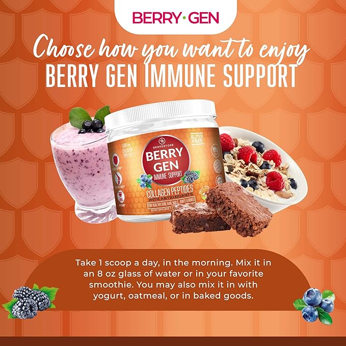 Berry Gen Immune System | Helps with Immune System and Powerful Antioxidant | Non-GMO | Grass-Fed Collagen Peptides Type 1 & 3 | 205.50 Grams (2)