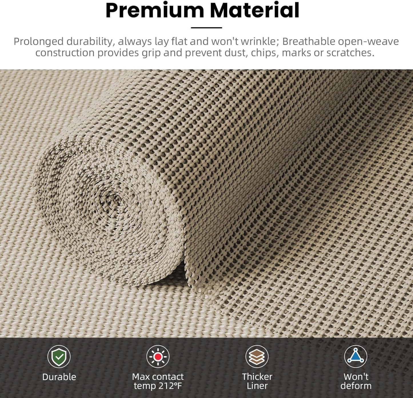 BAGAIL Drawer and Shelf Liner, 24 in X 30 Ft Non-Adhesive Shelf Liners for Kitchen Cabinets, Thick Strong Grip Liners for Desk, Shelves, Bathroom Drawers, Cabinet Protection - Beige