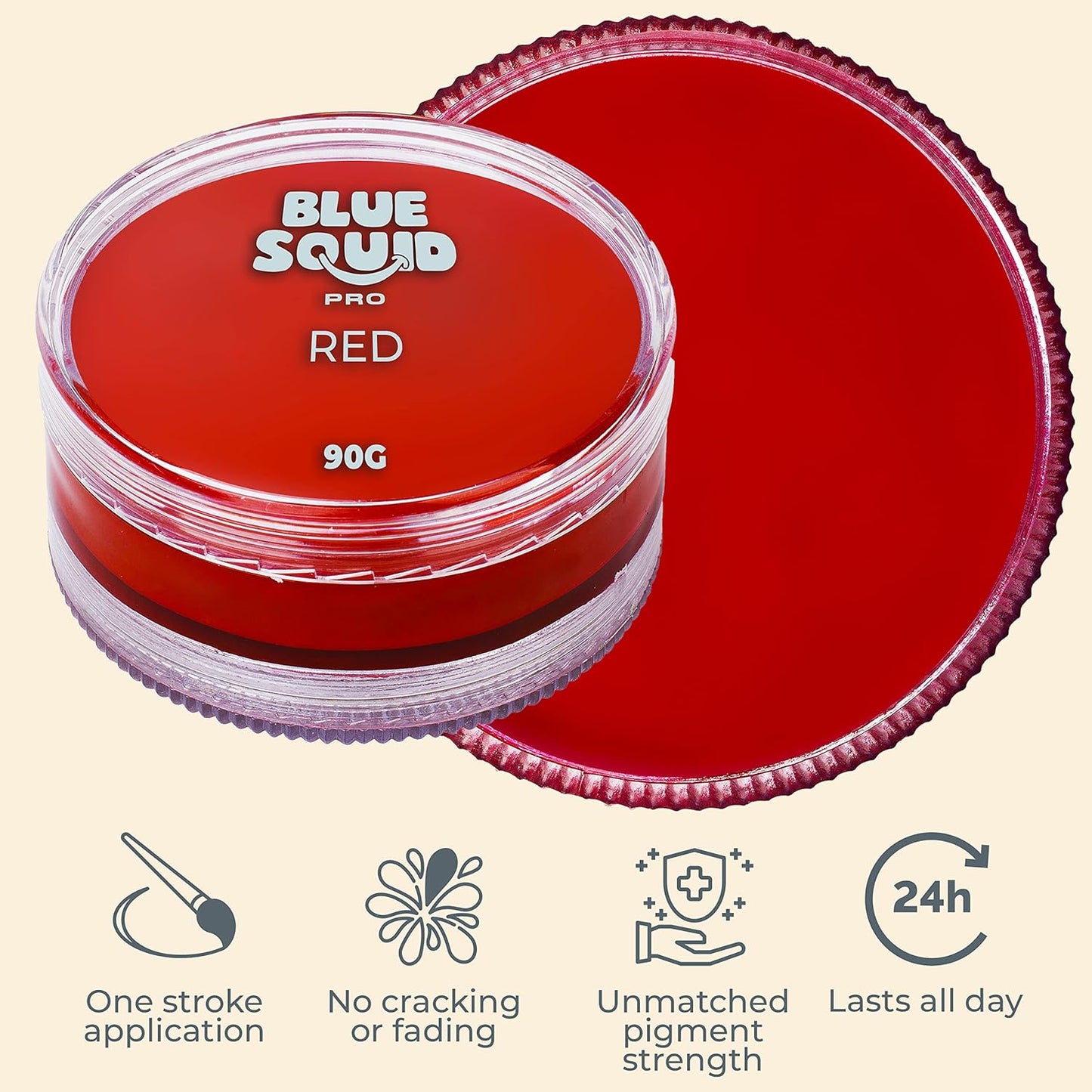 Blue Squid PRO Face Paint - Professional Water Based Single Cake Facepaint & Body Paints - SFX Makeup, Kids Adults Face Painting for Costume, Halloween, Cosplay - Classic Red 90g / 3oz