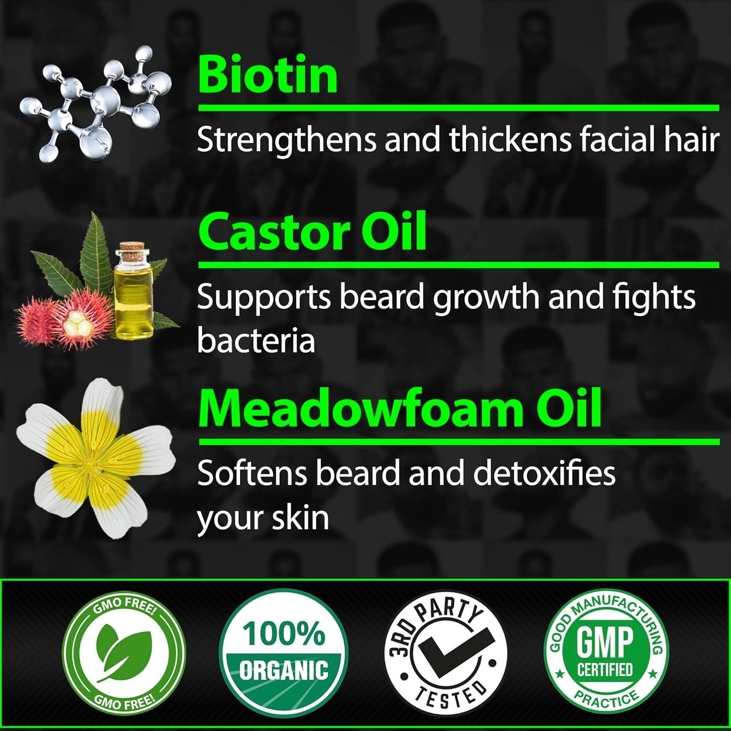 GROW Beard Growth Serum + 2X Biotin Beard Balm – Thickening Conditioner with Castor Oil & Meadowfoam – Fills Patches, Boosts Growth, Softens & Styles – For Thicker, Fuller Men's Facial Hair