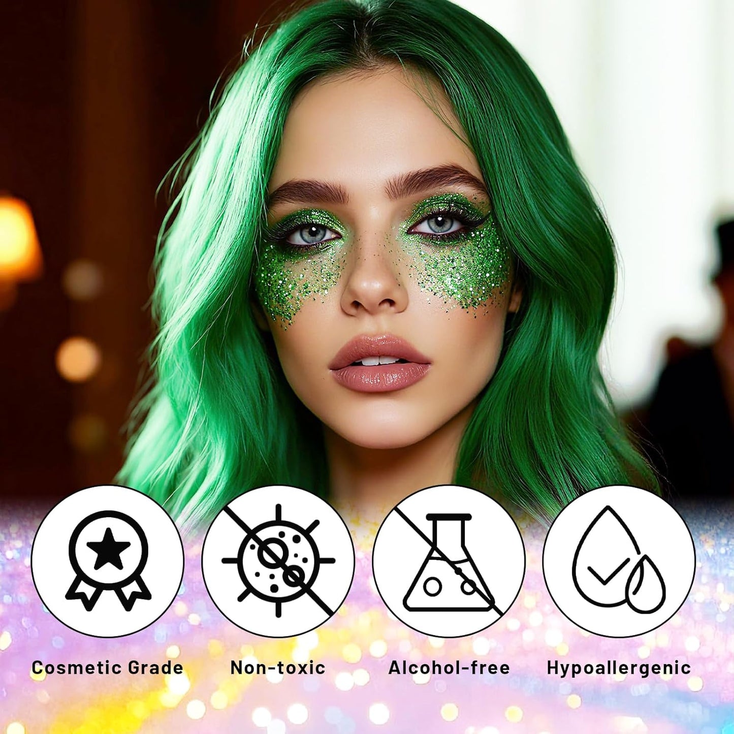 DAGEDA Green Body Glitter Stick,St Patricks Day Accessories,Sparkly Face Glitter Makeup,Holographic Hair Glitters Rave Outfits for Women, Shimmer Face Paint Stick for Mardi Gras Singer Concert