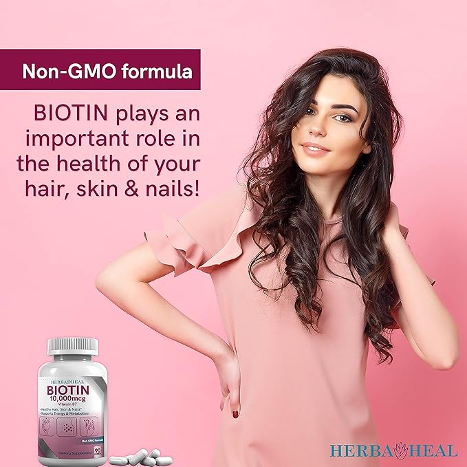Biotin 10,000MCG Capsules Hair Growth for Women and Men - Vitamin B7 Pills - High Potency Supplement for Healthy Skin Nails and Hair Transplant