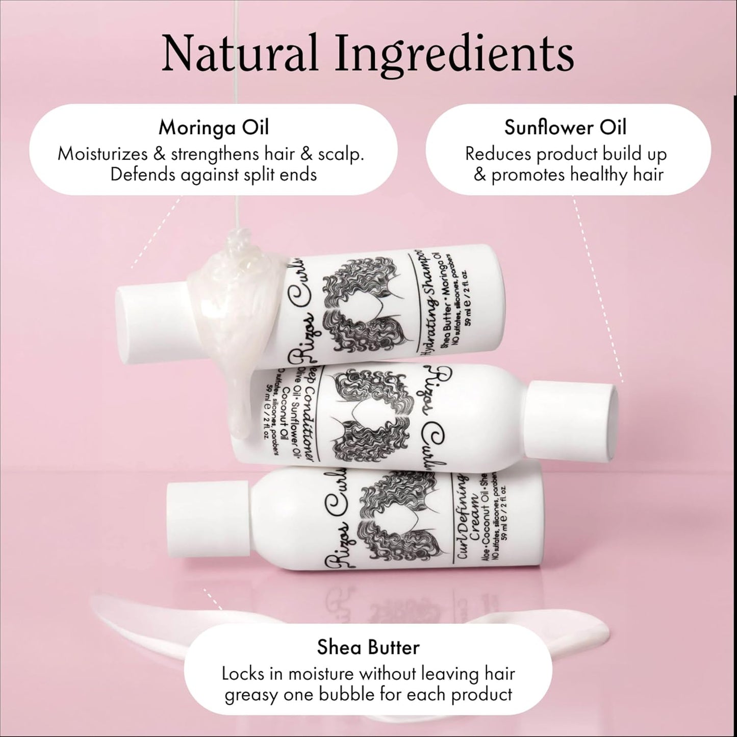 Rizos Curls Trio Travel Curl Kit, Includes Travel Hydrating Shampoo, Travel Deep Conditioner, Travel Curl Cream, Gently Cleanse, Hydrate and Style, For All Curl Patterns 2a - 4c, 3 pack of 2 oz