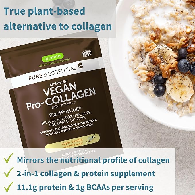 Vegan Vanilla Collagen Protein Powder + Zinc Complex Vegan Bundle for Skin, Hair & Nails. Complete Collagen Boosting Formula + 25mg Chelated Zinc, by Igennus