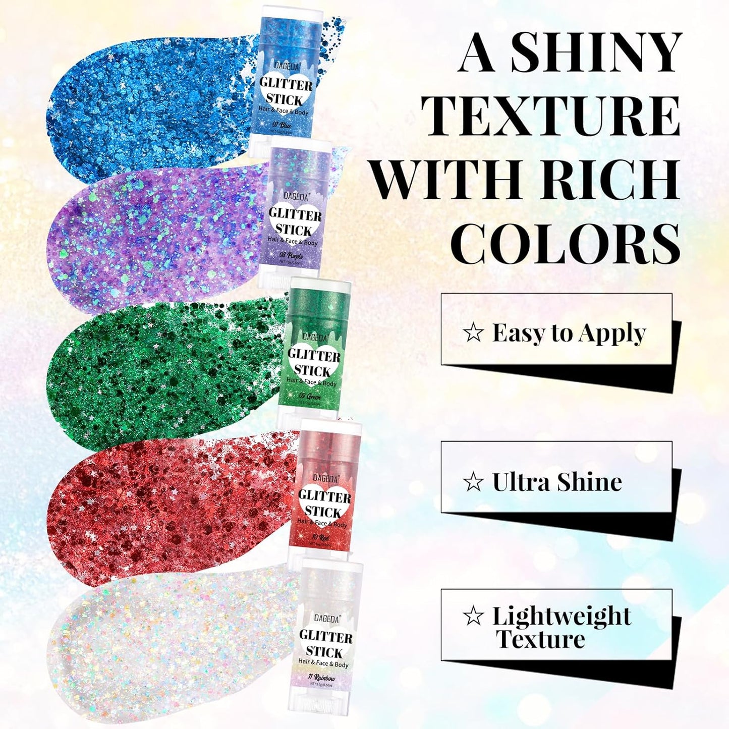 DAGEDA Blue Body Glitter Stick,Sparkly Face Glitter Makeup,Holographic Hair Glitters Mermaid Makeup Rave Outfits for Women, Shimmer Face Paint Stick Singer Concert Accessories