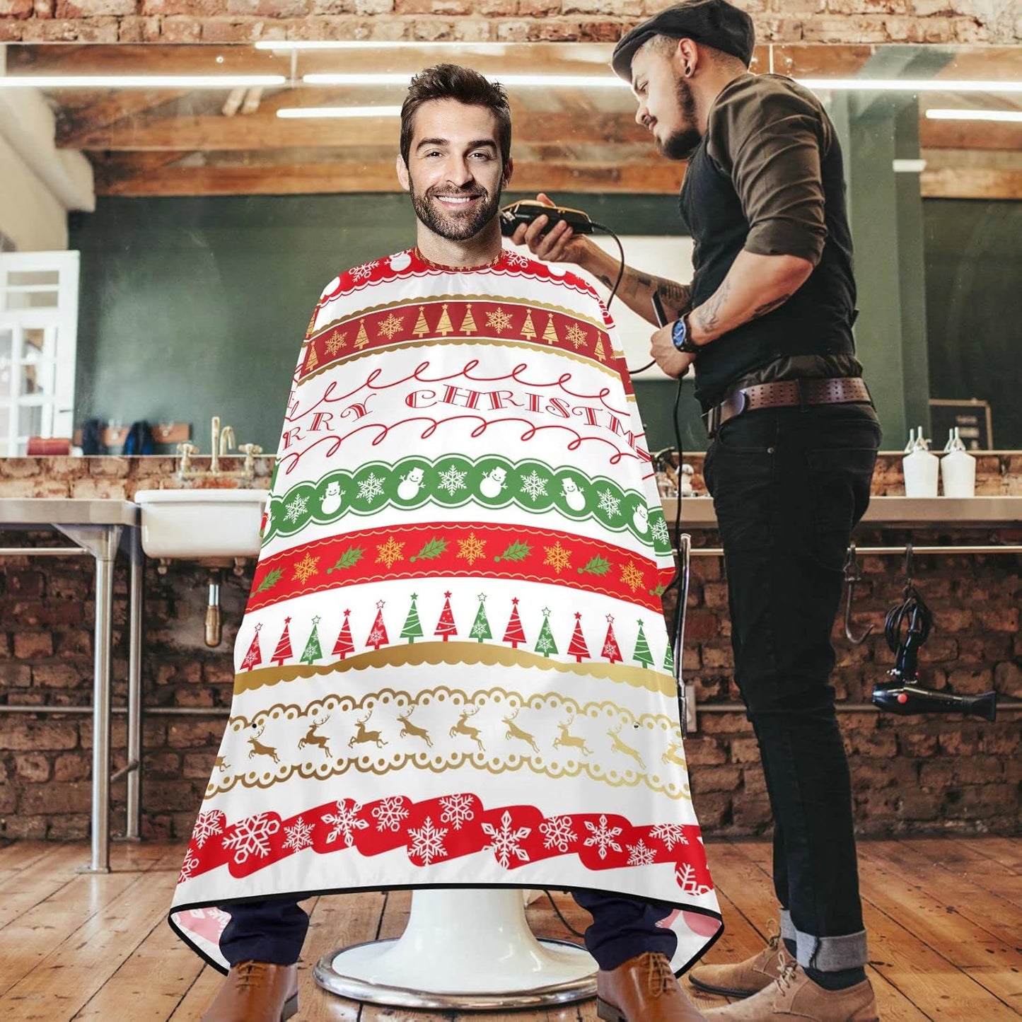 visesunny Barber Cape Christmas Pattern Polyester Hair Cutting Salon Cape Apron Anti-Static Haircut Water-Resistant Shaving Cloth Beard Shaving Bib Hairdressing Cape