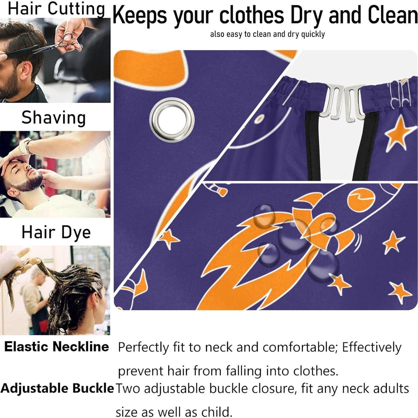 visesunny Barber Cape Space Doodle Polyester Hair Cutting Salon Cape Apron Anti-Static Haircut Water-Resistant Shaving Cloth Beard Shaving Bib Hairdressing Cape