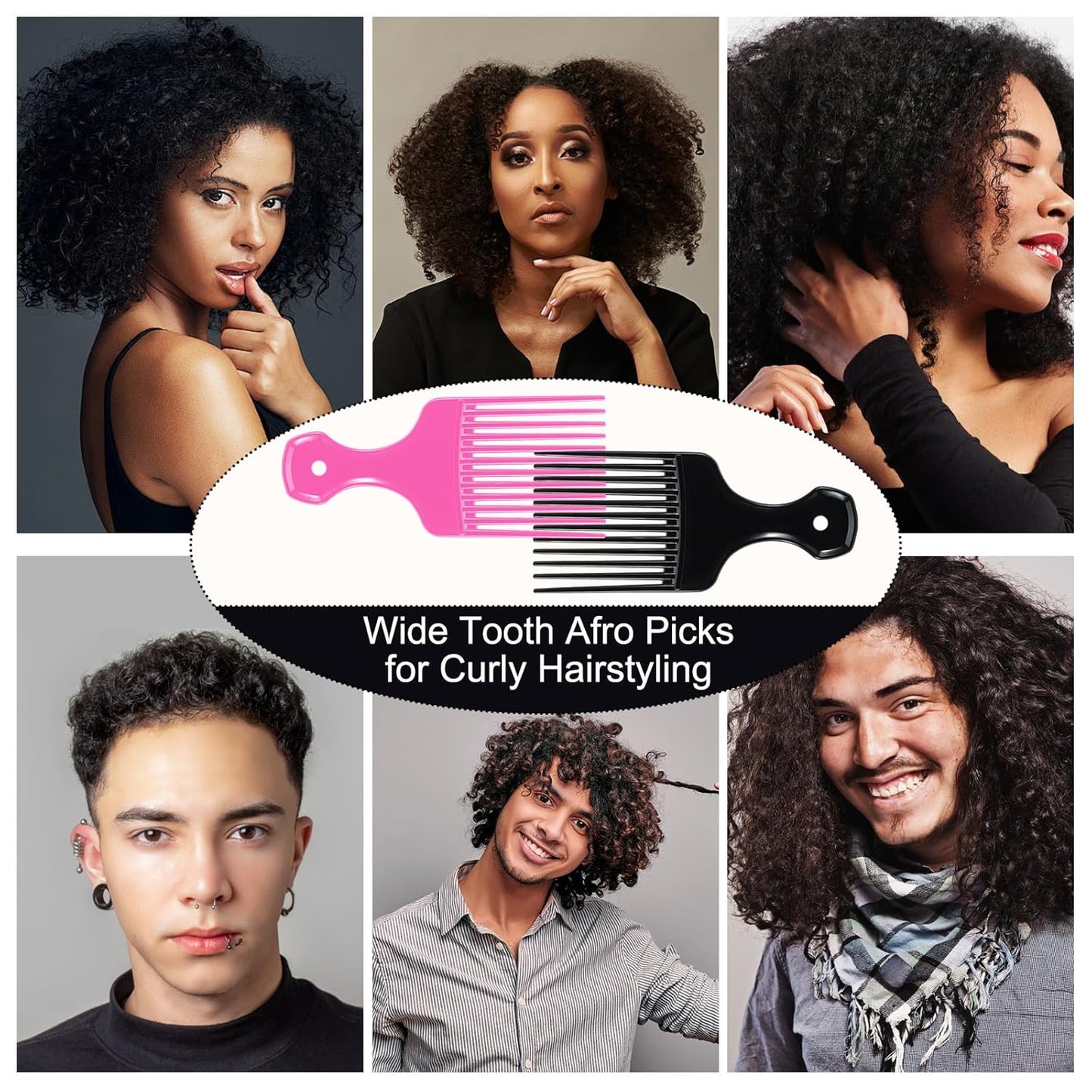 2 Pcs Hair Pick Wide Tooth Lift Hair Comb for Hair Styling Detangling Plastic Afro Pick for Women Men