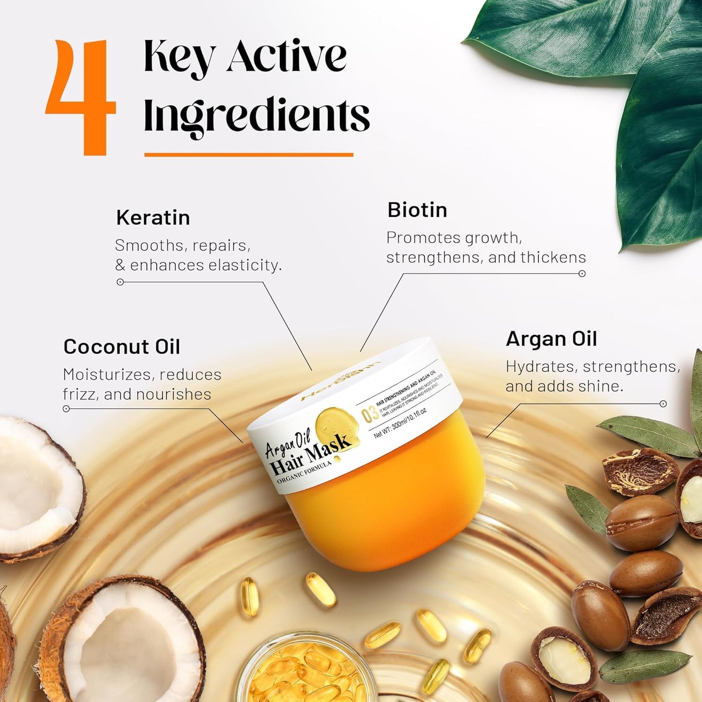 Herbishh Argan oil Hair Mask, Deep Conditioning Moisturizer for Dry & Damaged Hair, Hydrating Repair Treatment, With Coconut & Avocado oil for Curly, Frizzy and Color Treated Hair 10.1 fl.oz