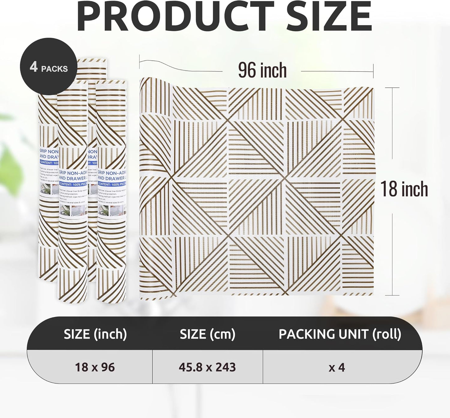 RAY STAR 18X96 Inch Shelf Liner for Kitchen Cabinets, Non-Adhesive Cabinet Liner Washable, PVC Drawer Liner for Dresser Non-Slip Bathroom (Classic)(4 Roll)