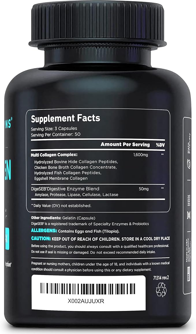 Vital Vitamins Multi Collagen for Women & Men - Type I, II, III, V, X - Grass Fed, Non-GMO - 150 Capsules