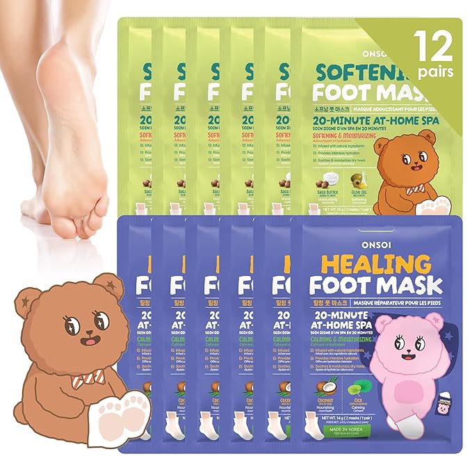 ONSOI 12PK Foot Masks for Soft, Smooth, Moisturizing Foot Mask for Dry Cracked Feet, Baby Feet - Coconut & Shea Butter (12PK Coconut & Shea Butter)