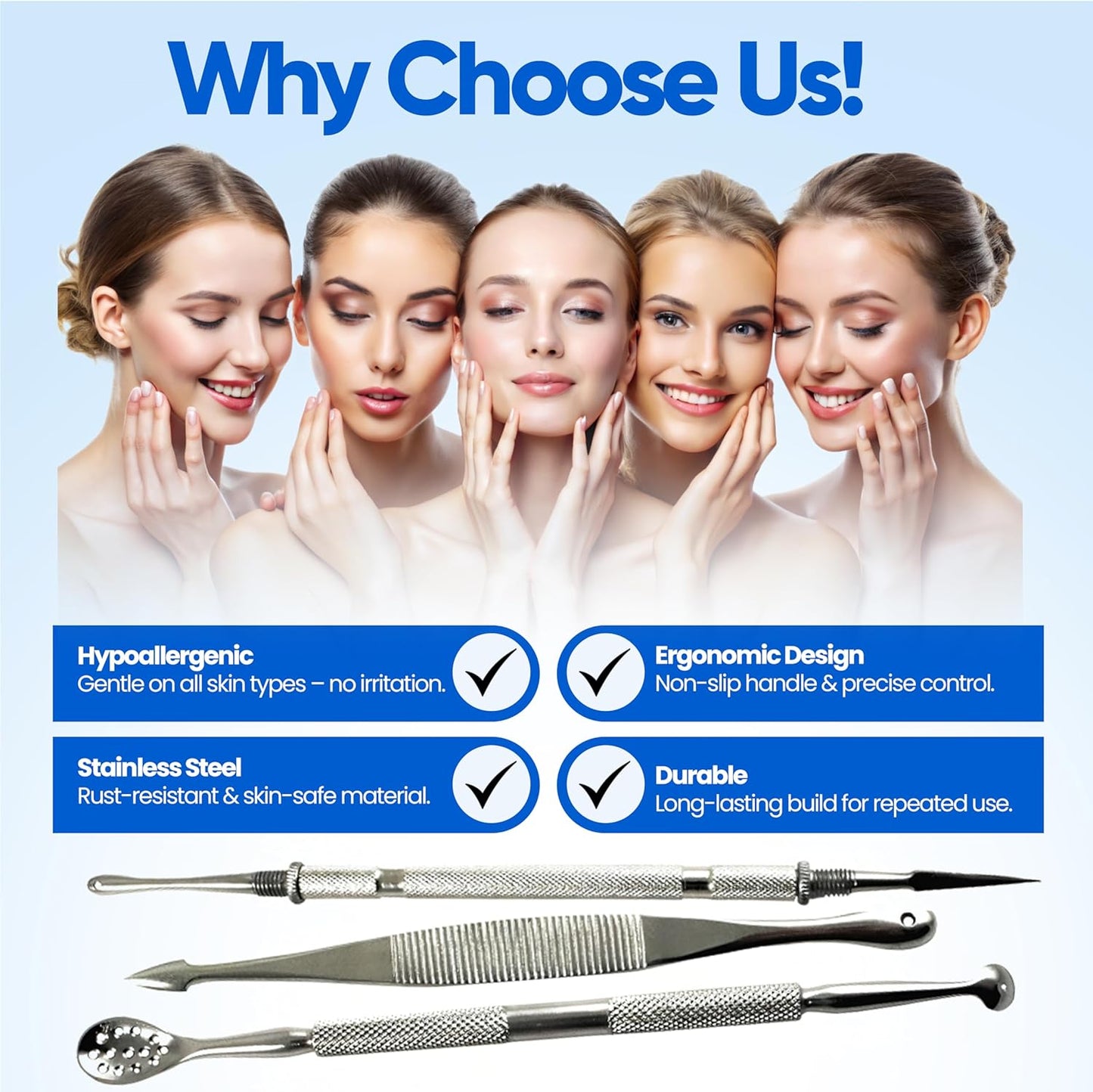 Blackhead Remover Extractor Pimple Popper Tools - Comedone Acne Zit Cleaner Kit for Nose Facial Pore Press Tool for Face Blemish Whitehead Popping Extractors, Stainless Steel 4 Pc Set by Krisp Beauty