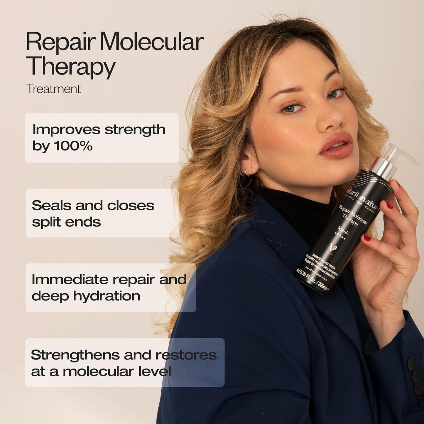 abril et nature - Professional Mask Molecular Therapy - For Damaged, Overprocessed, or Aging Hair - Restructures, Repairs, and Fills the Hair Fiber - Nourishing and Hydrating - Vegan - 200 ml