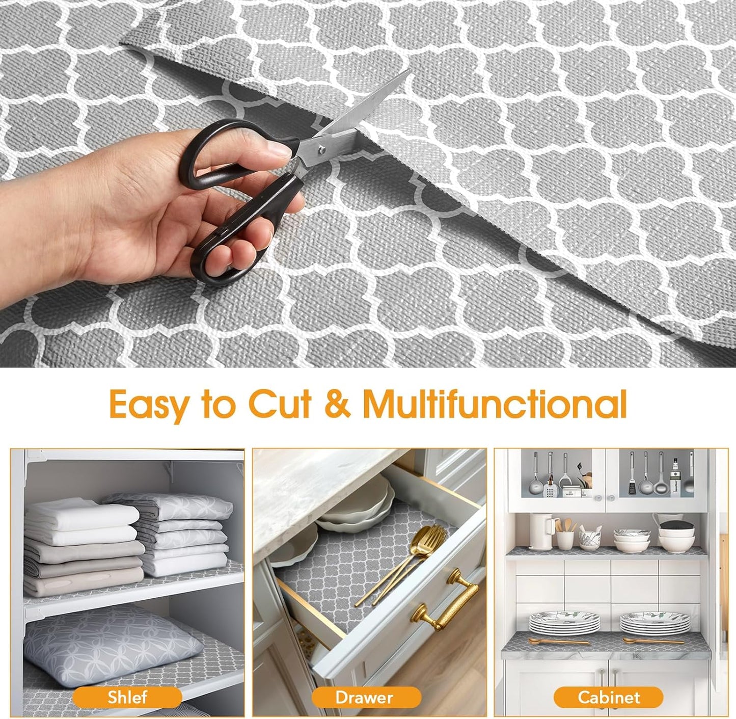 Shelf and Drawer Liner for Kitchen Cabinets Non-Adhesive, Strong Grip Non-Slip Thickened Cabinet Liners for Shelves, Waterproof Mats for Dresser Cupboard, Gray, 17 in x 20 Feet
