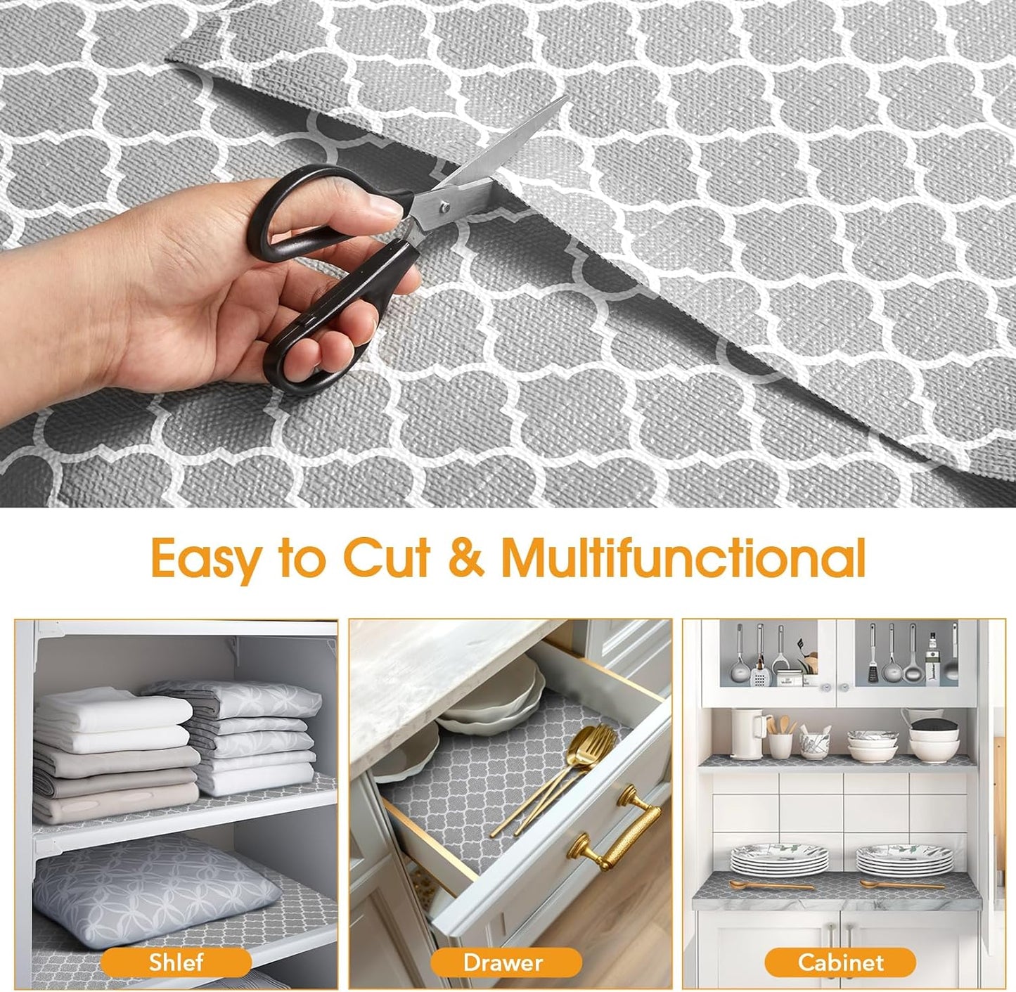 Shelf and Drawer Liner for Kitchen Cabinets Non-Adhesive, Strong Grip Non-Slip Thickened Cabinet Liners for Shelves, Waterproof Mats for Dresser Cupboard, Gray, 17 in x 30 Feet