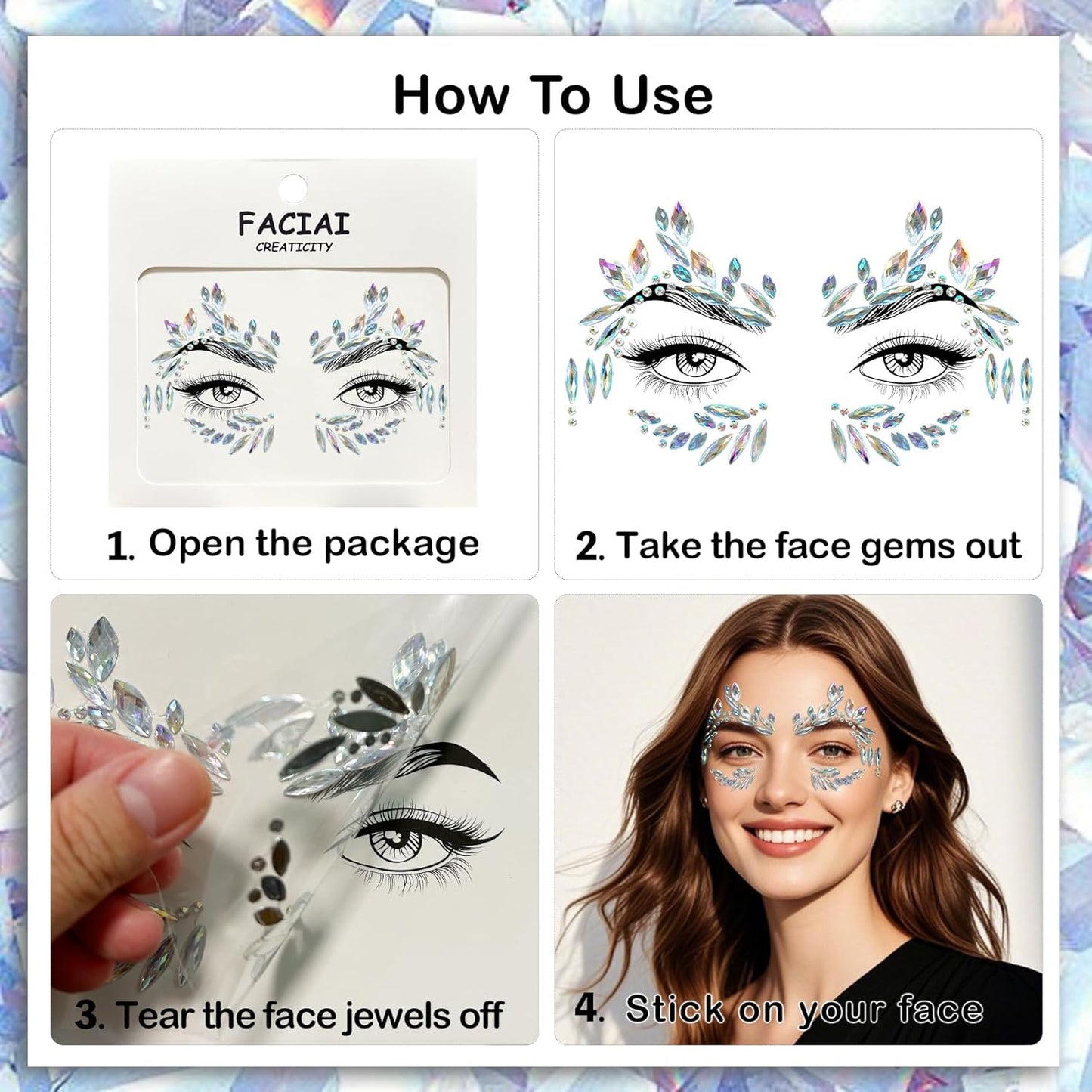 20 Sets Face Jewels Face Gems Mermaid Glitter Rhinestone Crystal Sticker Waterproof Eyes Face Temporary Tattoos for Party,Rave Festival,Carnival,Holiday Costumes,Rave Accessories,Makeup