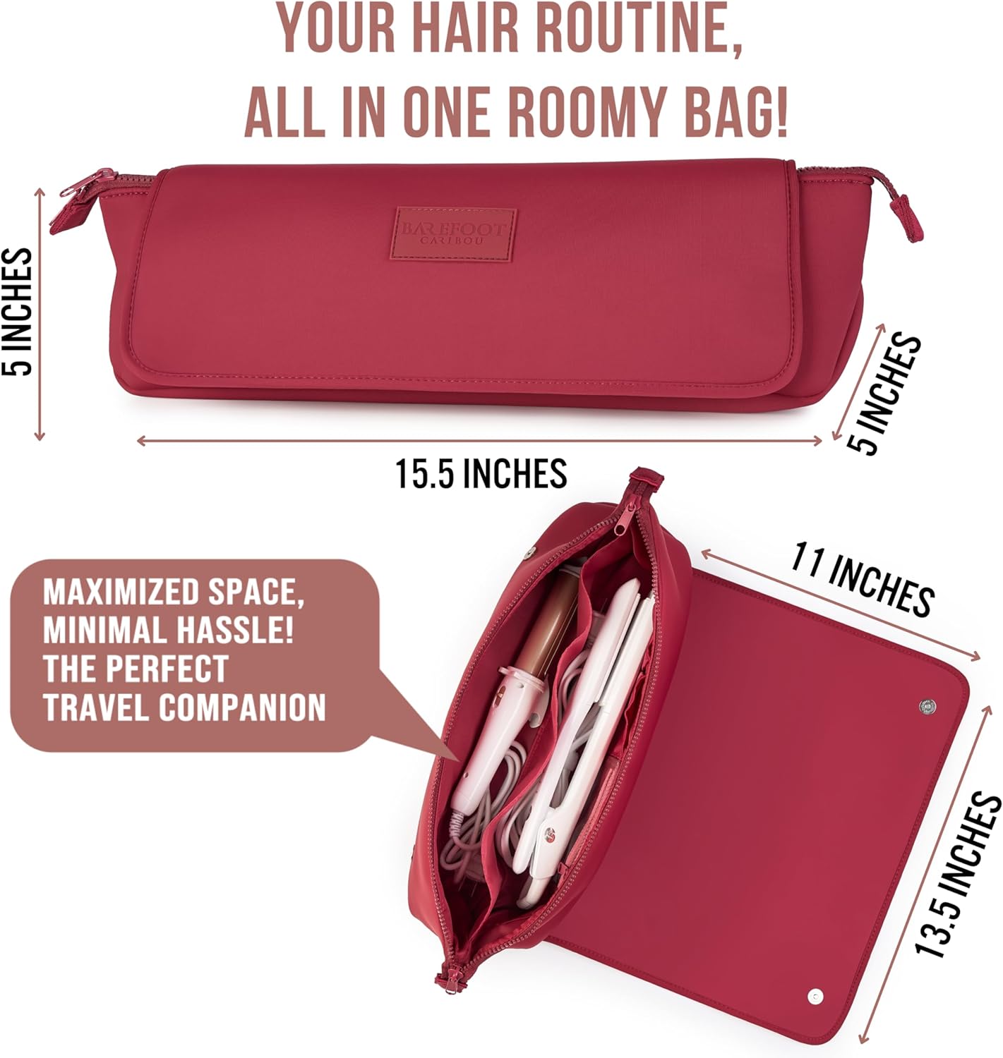 BAREFOOT CARIBOU Hair Tools Travel Bag and Heat Resistant Mat for Flat Irons, Straighteners, Curling Iron, and Haircare Accessories, 2-in-1 design, with Interior Pockets, Portable Organizer