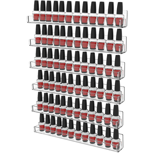 6 Pack Nail Polish Shelves for Wall,Hanging Clear Acrylic Nail Polish Rack Wall Mounted Shelf for Nail Salon Wall Essential Oil Shelf,Gel Fingernail Polish Holder and Tattoo Studio Decor Paint