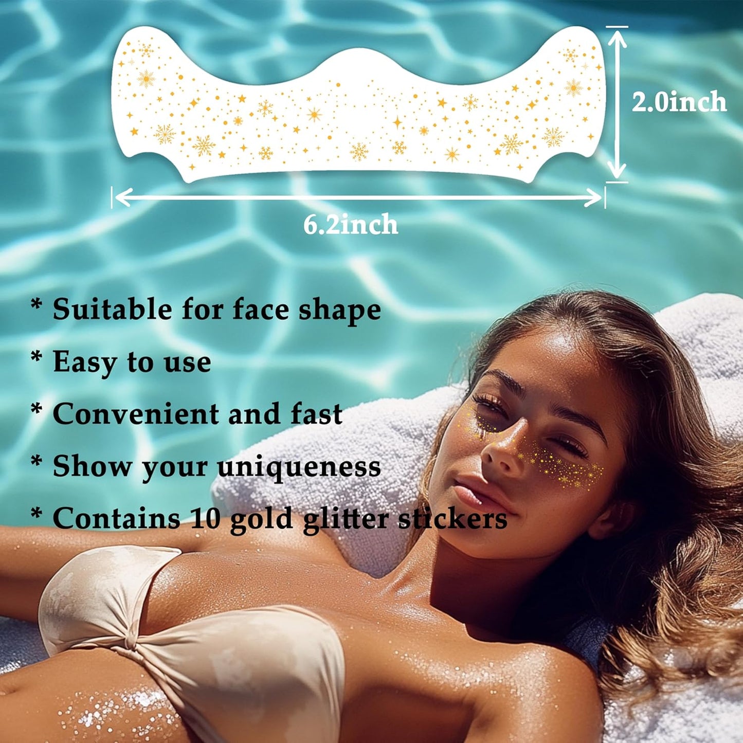 10 Pcs Makeup Patches, Glitter Freckles, Waterproof Face Glitter Speckles, Temporary Face Freckles For Women (Golden Snowflake)