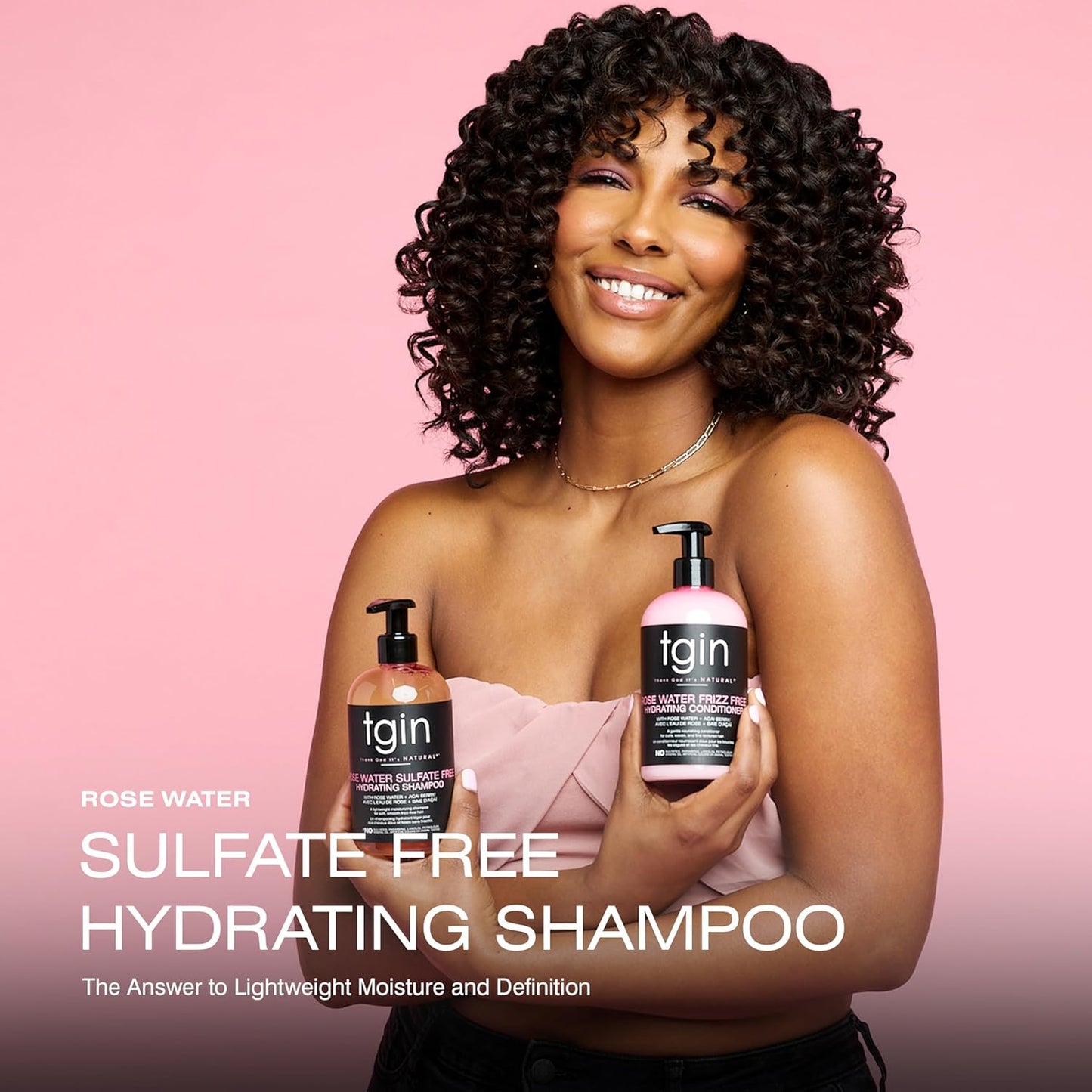 Thank God It's Natural tgin Rose Water Sulfate-Free Hydrating Shampoo for Curly, Coily and Wavy Hair, with Rose Water and Acai Berry, Moisturizes Low Porosity Hair, 13 oz