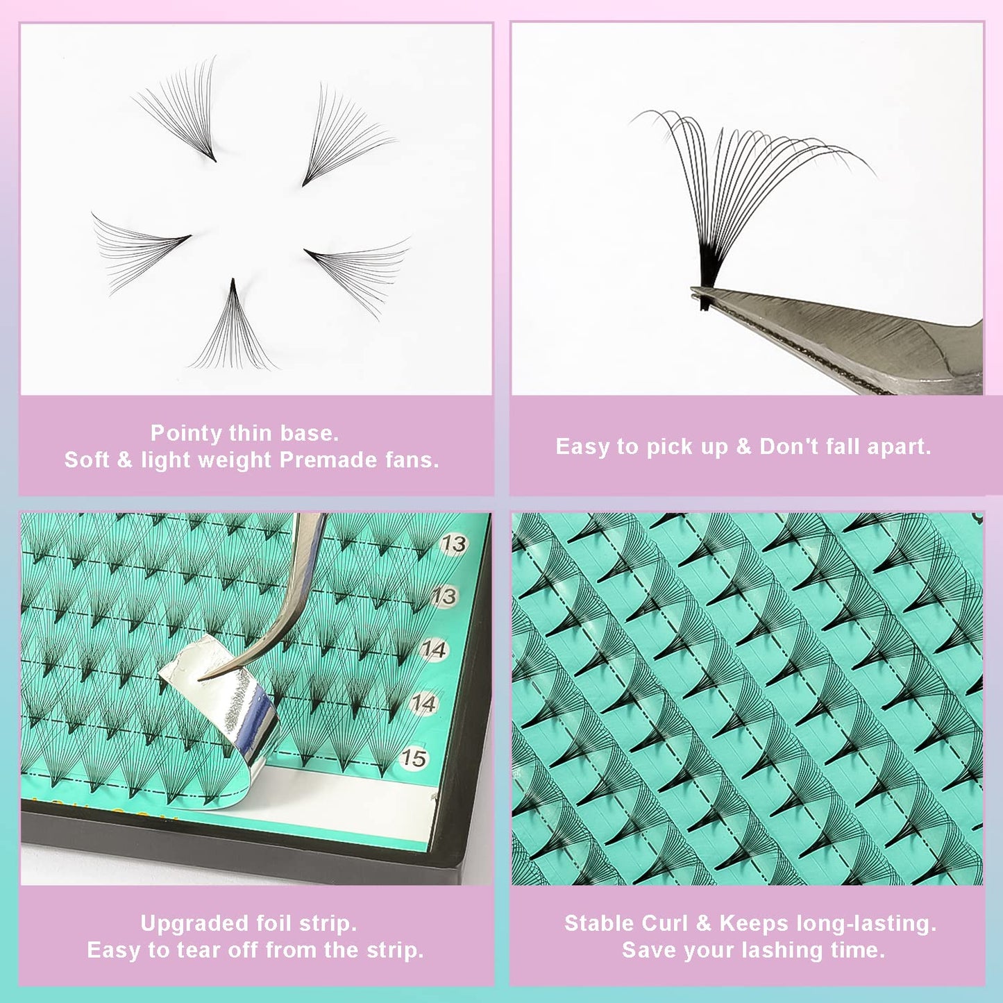 VAVALASH Premade Fans Eyelash Extensions 320 Fans 16D 20D 0.05 Thickness C/D Curl Middle Stem Heat Bonded Russian Volume Lash Extensions (320-16D-0.05-D-14mm)